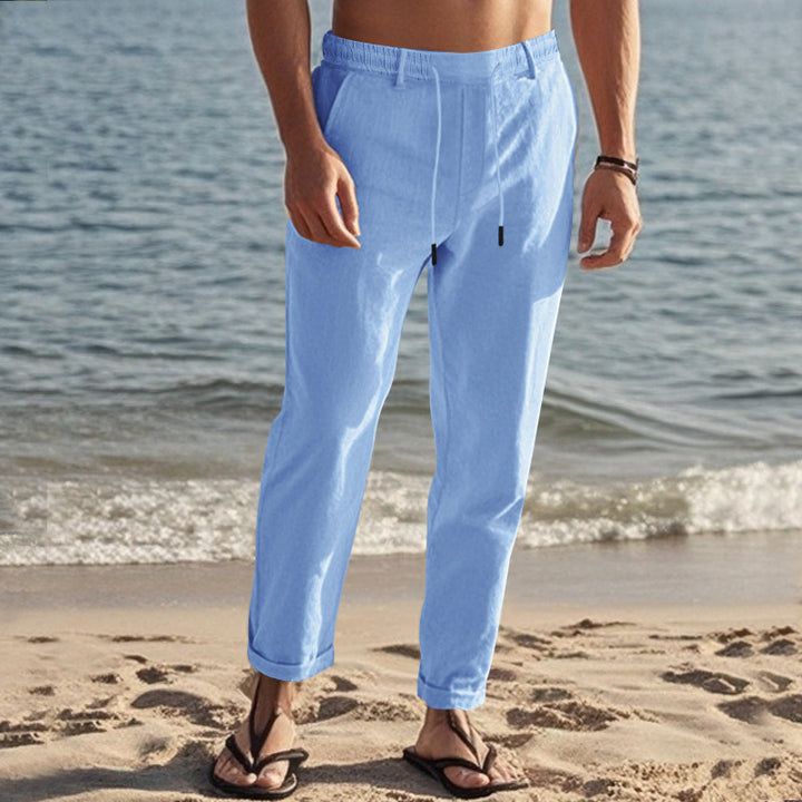 Men's casual chino with linen look, elastic waistband and slim ankle fit Mune Fashion