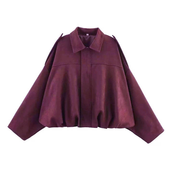 Women's Oversized Short Jacket with Balloon Hem, Shoulder Pads and Concealed Front Placket Mune Fashion
