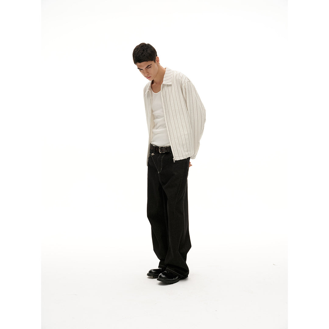 Unisex Lightweight Striped Overshirt Jacket with Shirt Collar and Concealed Zipper Mune Fashion