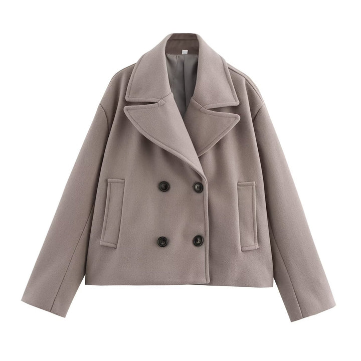Women's Double-Breasted Wool Blend Short Jacket in Boxy Cut Mune Fashion