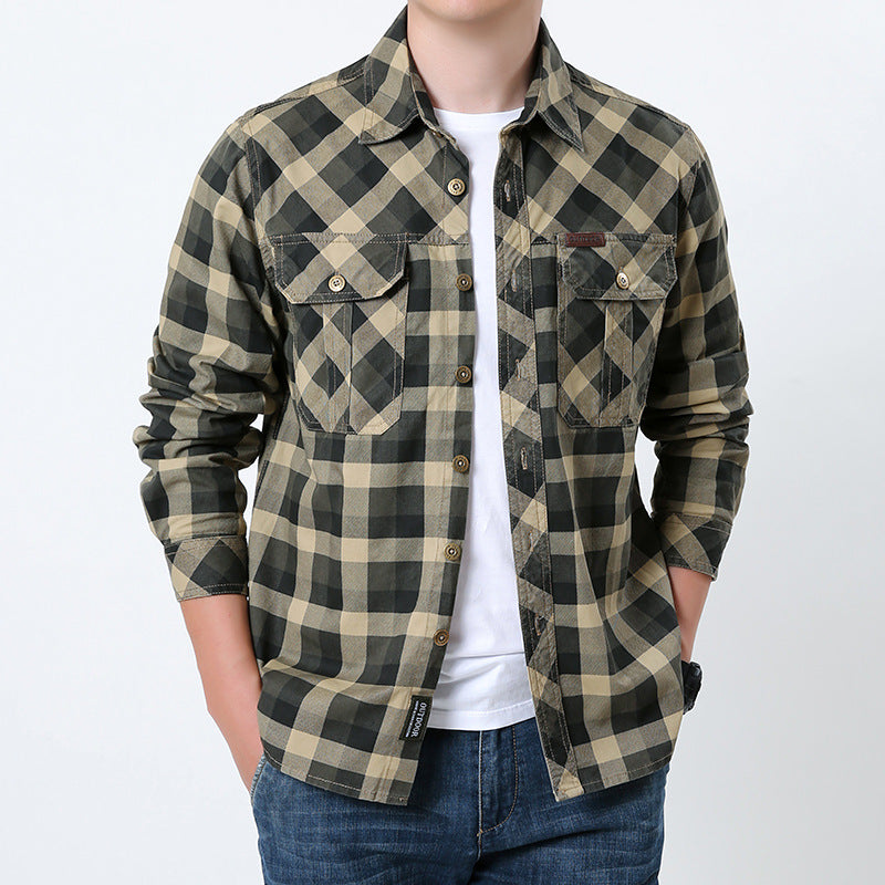 Men's checked long sleeve shirt made of cotton blend with patch pockets and reinforced seams Mune Fashion