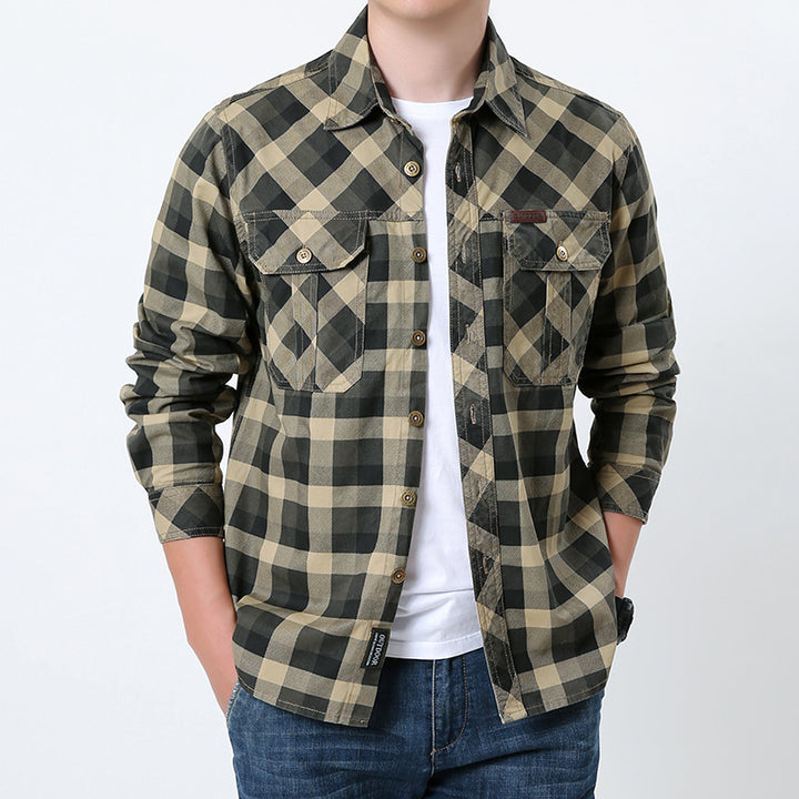 Men's checked long sleeve shirt made of cotton blend with patch pockets and reinforced seams Mune Fashion