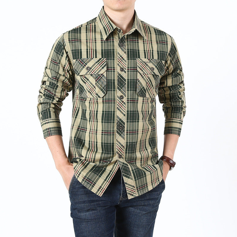 Men's Checked Cotton Work Shirt with Chest Flap Pockets and Tailored Fit Mune Fashion