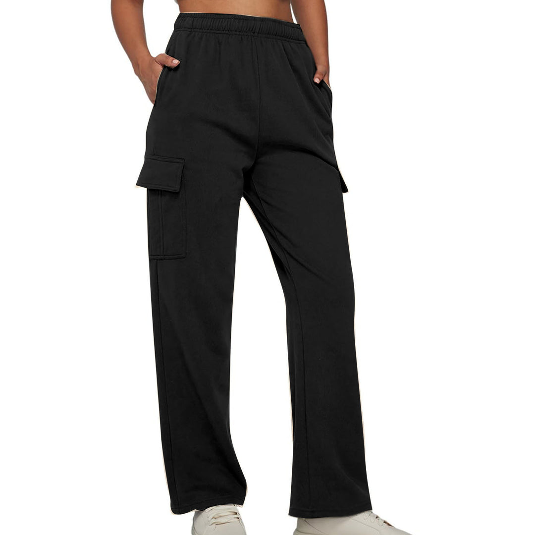 Women's casual cargo leisure pants with wide leg elastic waistband and patch pockets Mune Fashion