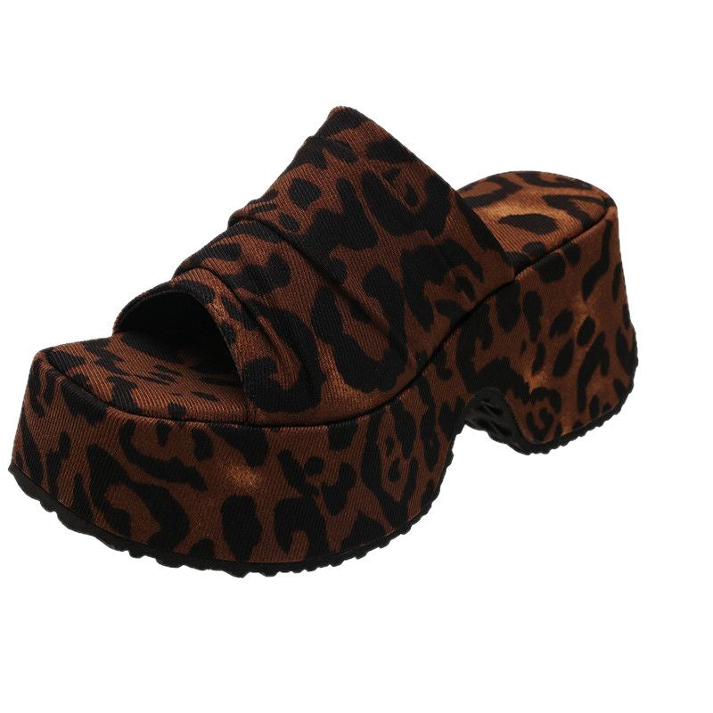 Women's Platform Slippers with Leopard Print and Knotted Bandage Mune Fashion