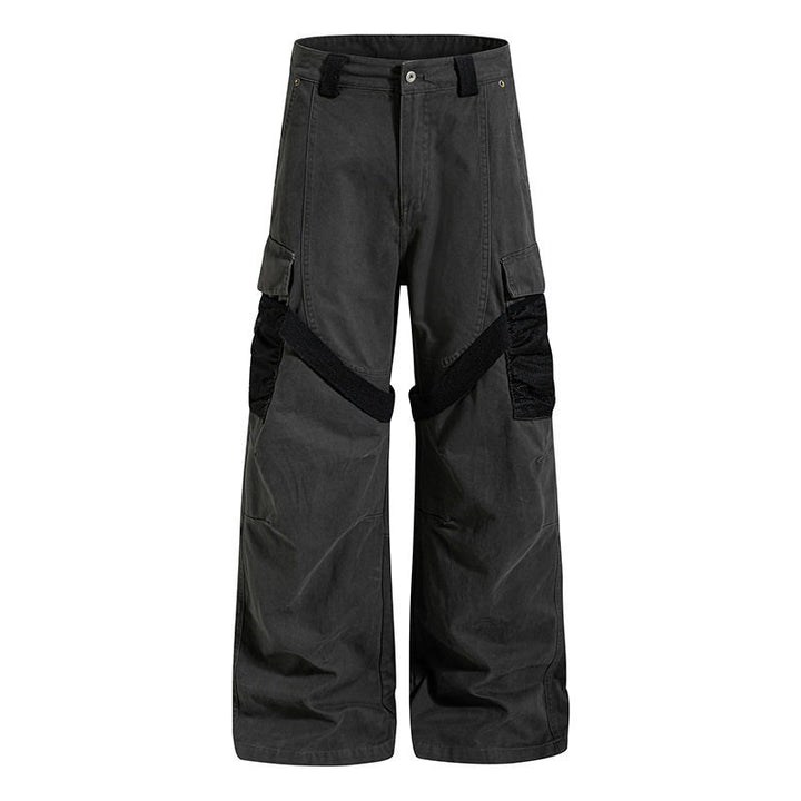 Women's Wide Cargo Palazzo Pants with Utility Pockets and Mesh Insets Mune Fashion