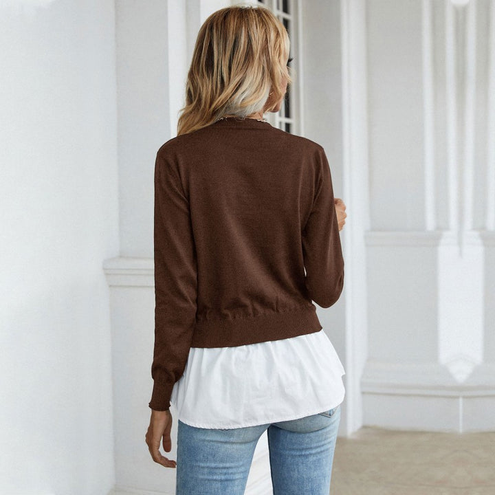 Women’s knitted sweater with integrated blouse trim and double-layer look Mune Fashion
