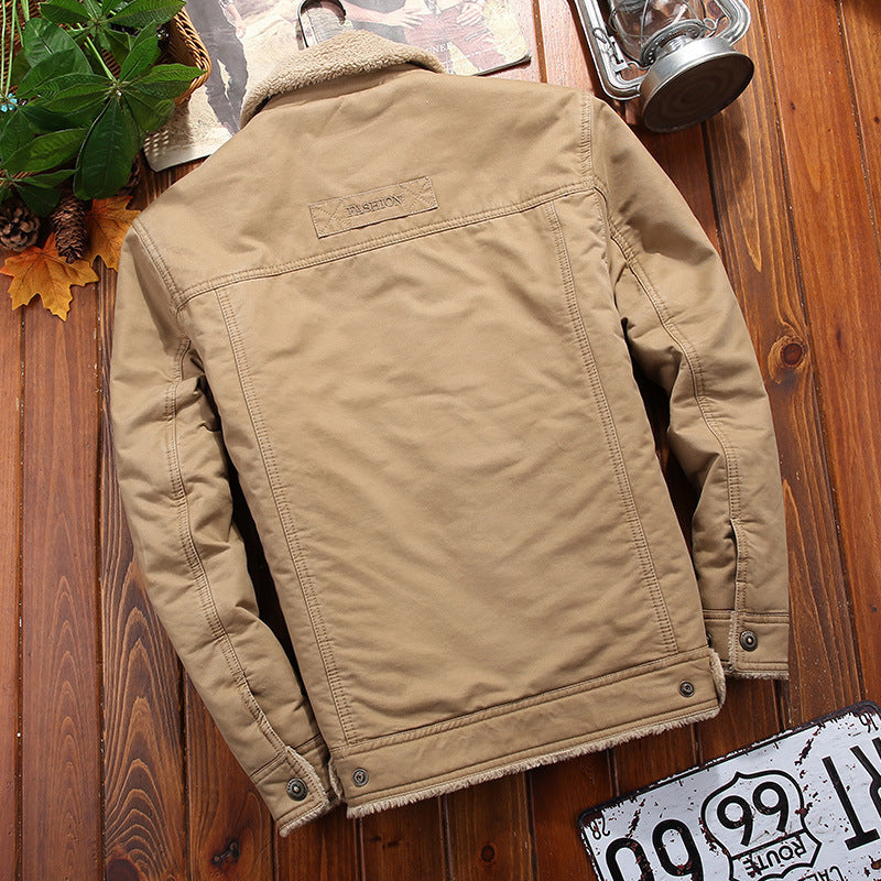 Men's robust canvas trucker jacket with full Sherpa lining and concealed snap button placket Mune Fashion