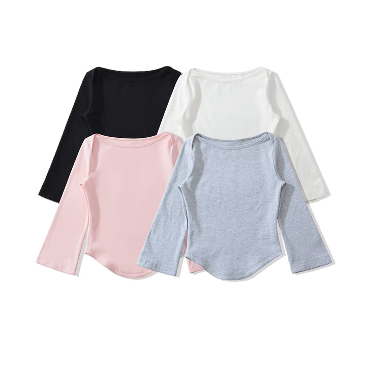 Ladies fine long sleeve rib knit with U-neckline and slim fit Mune Fashion