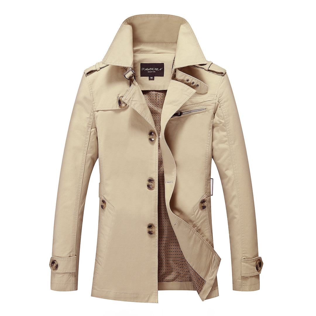 Men's Modern Field Trench Coat with Stand-up Collar, Shoulder Epaulettes and Checked Lining Mune Fashion