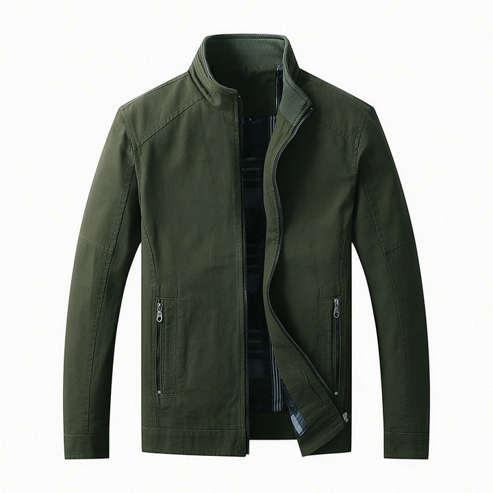 Men's transitional blouson made of cotton blend with high-closing stand-up collar and concealed zipper Mune Fashion