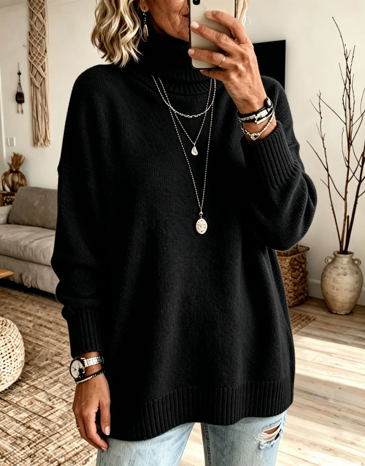 Women's Oversize Rollneck Sweater made of fine knit with ribbed cuffs and dropped shoulders Mune Fashion