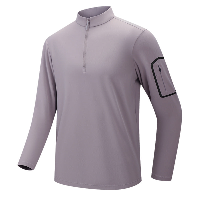 Men's Functional Long Sleeve Training Top with Stand-Up Collar and Zip Arm Pocket Mune Fashion