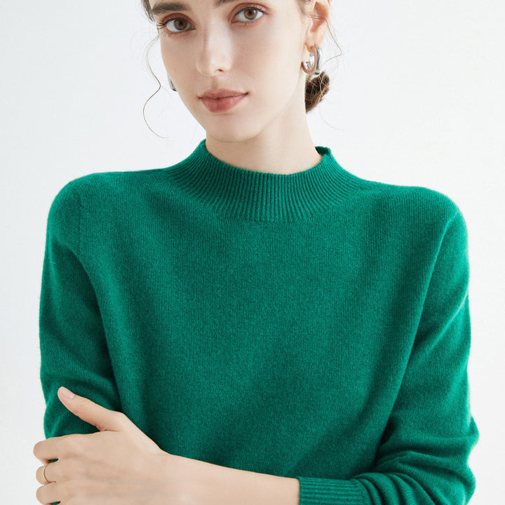 Women's Short Mock Neck Sweater in Cashmere Look with Light Fuzzy Texture Mune Fashion