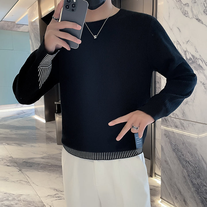 Men's fine-knit sweater with subtle ribbed structure and contrasting hem Mune Fashion