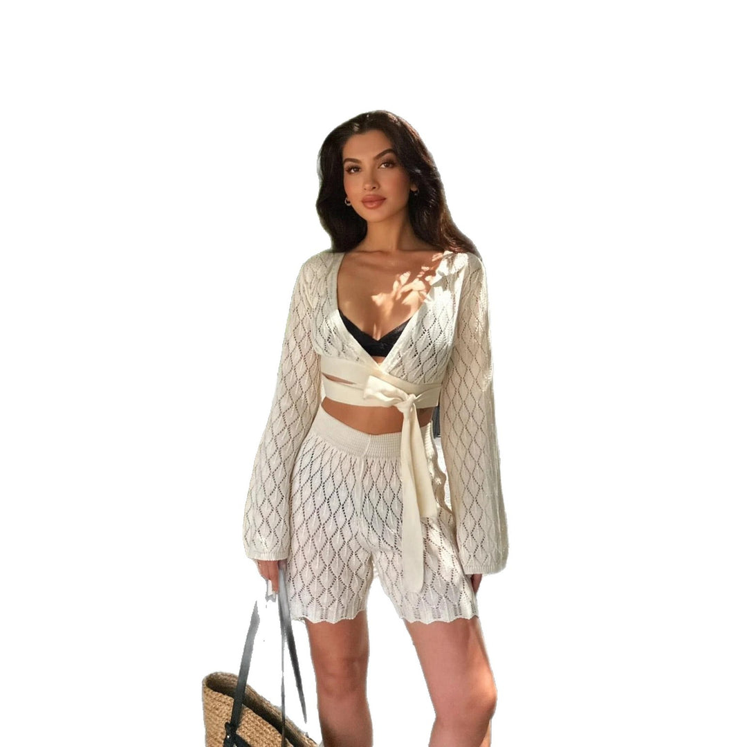 Women's airy beach set with deep V-neck and tie belt Mune Fashion