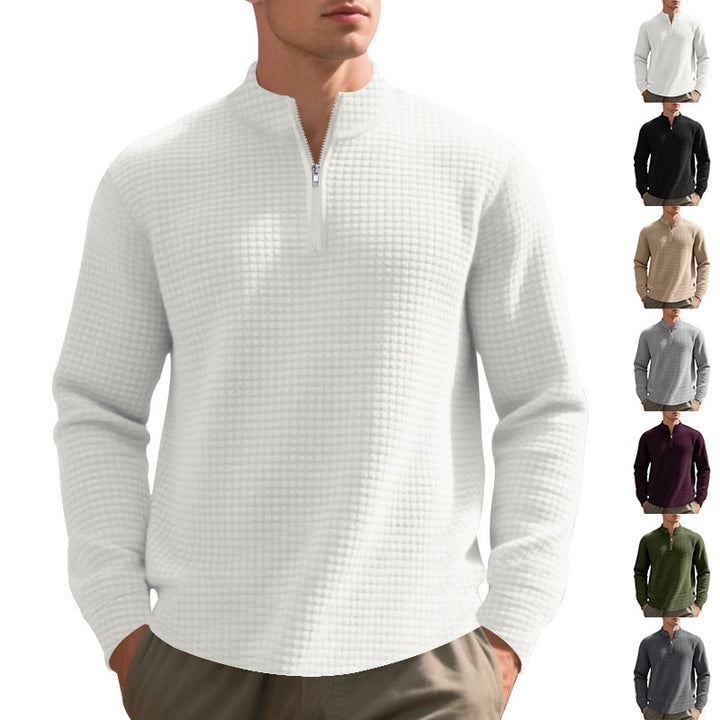 Men's nan City Thermal Pullover with short zipper stand-up collar and fine square structure Mune Fashion