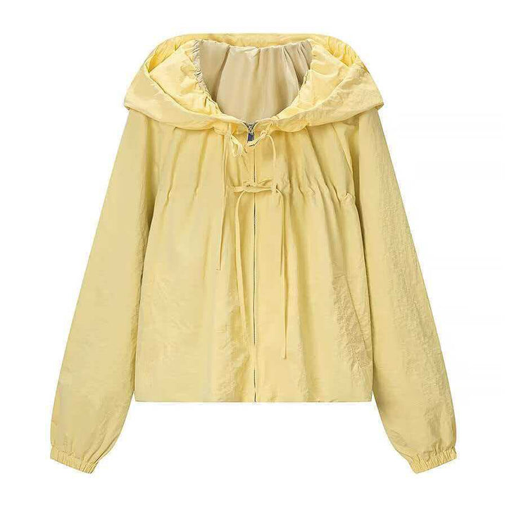 Women's Light Hooded Boxy Transition Jacket with Drawstring and Elastic Cuffs Mune Fashion