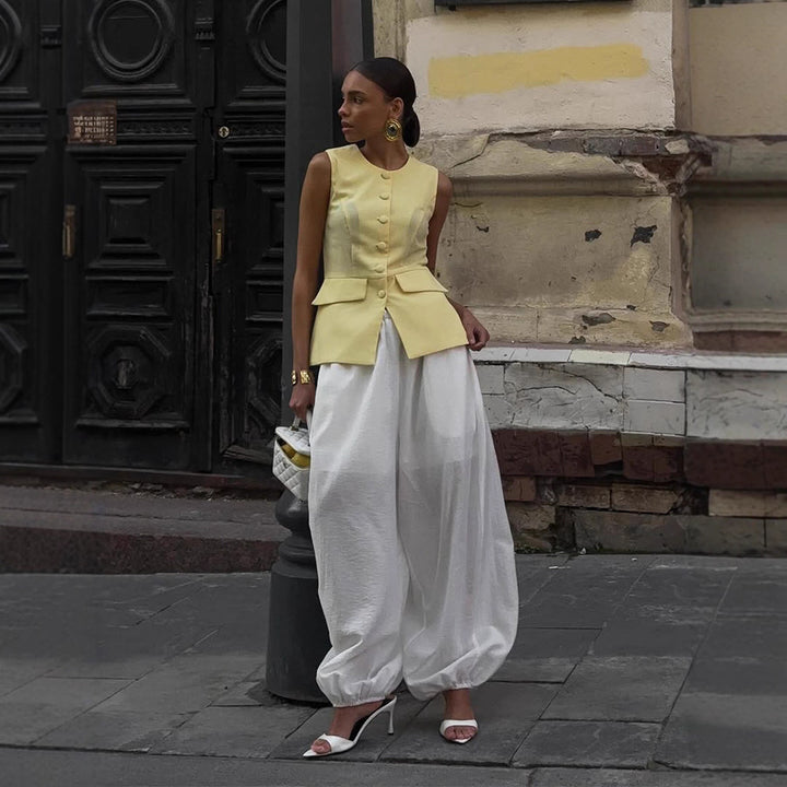 Women Lightweight Balloon Pants with Elastic Waistband, Drawstring & Ruched Ankle Cuff Mune Fashion