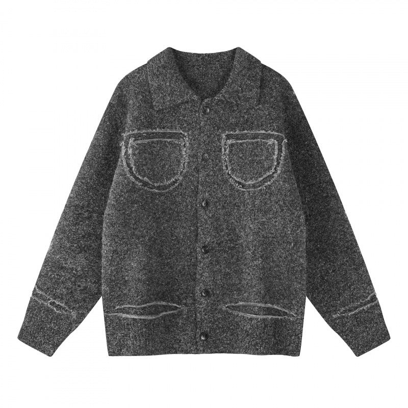 Unisex Oversize Cardigan in Shirt Jacket Look with Collar, Patch Breast Pockets and Fringe Trim Mune Fashion