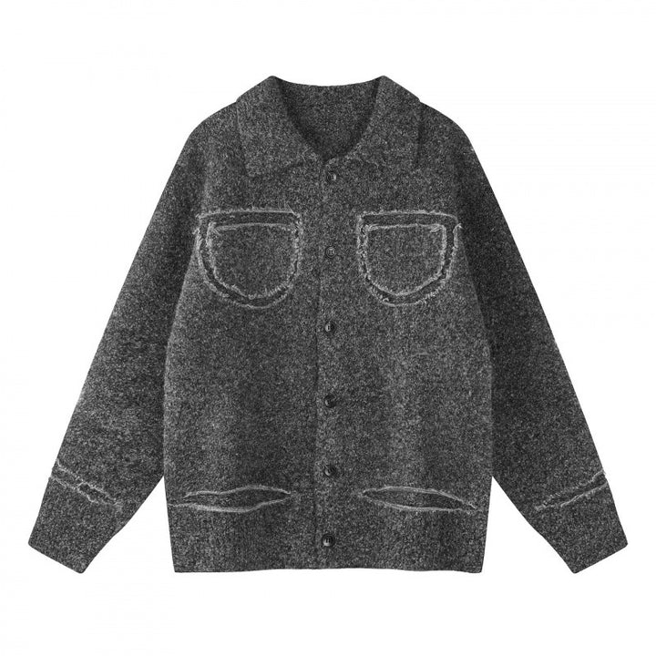 Unisex Oversize Cardigan in Shirt Jacket Look with Collar, Patch Breast Pockets and Fringe Trim Mune Fashion