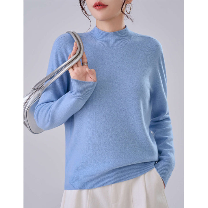 Women's Fine Fine Knit Sweater with Short Stand-Up Collar and Cashmere Look Mune Fashion