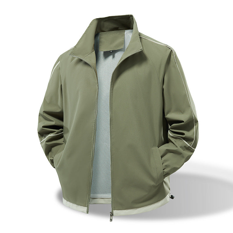 Men's Lightweight Windbreaker Transitional Jacket with Stand Collar, Mesh Lining & Contrast Piping Mune Fashion