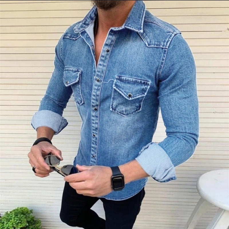 Men's Denim Shirt with Modern Cut and Practical Chest Pockets Mune Fashion