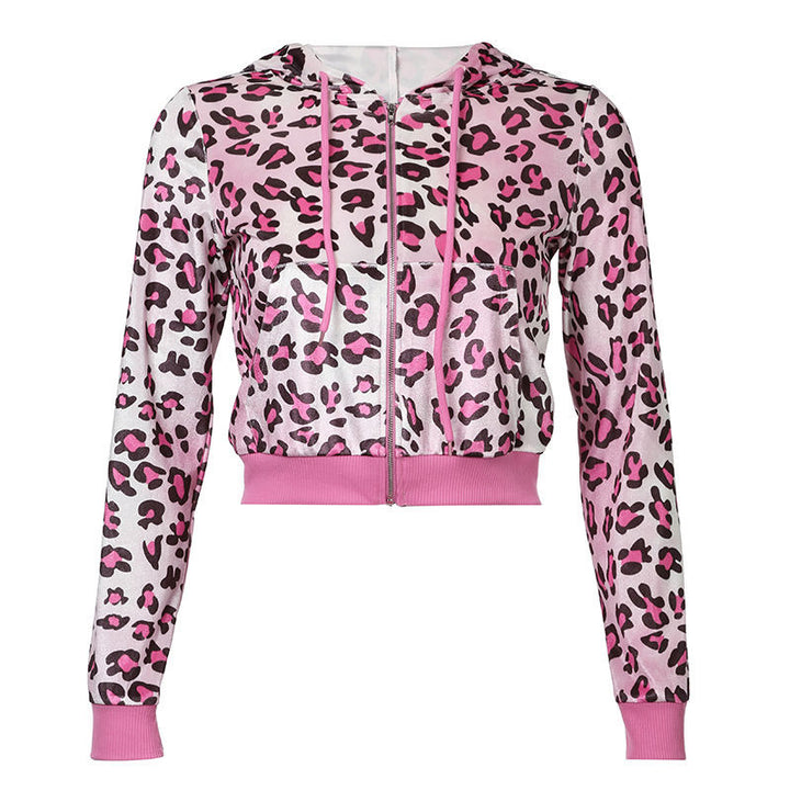 Women's short-cut hooded jacket with camouflage pattern, front zipper, kangaroo pocket and wide ribbed hem Mune Fashion