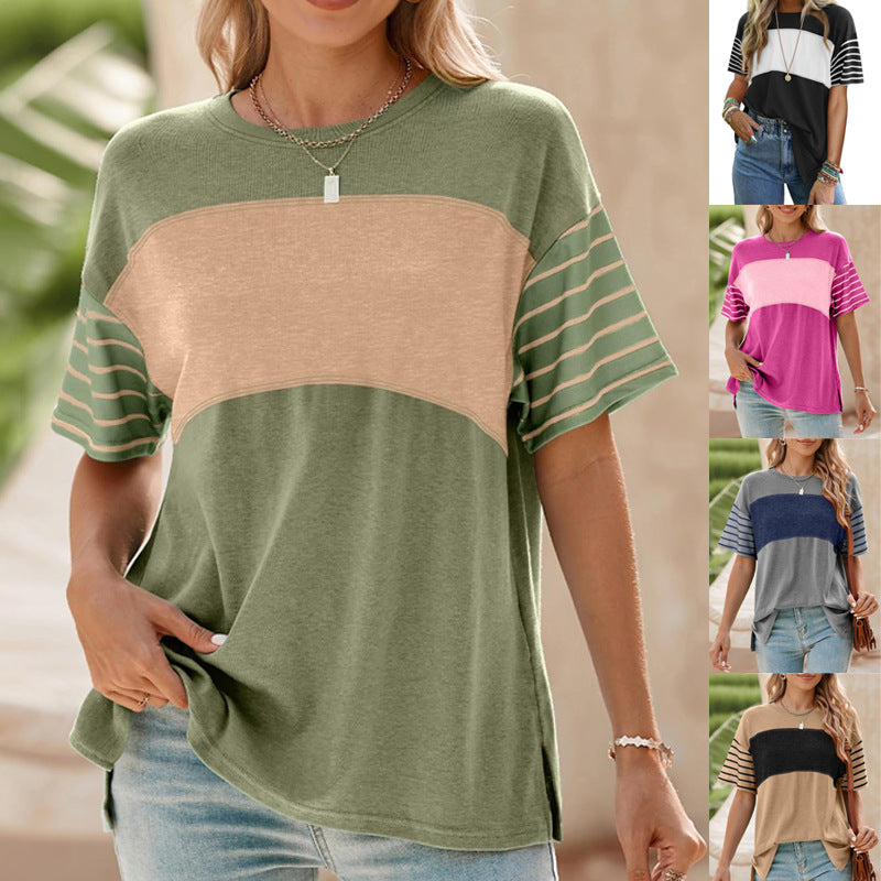 Women Oversize Shirt with Contrast Panel, Striped Sleeves and Side Slits Mune Fashion