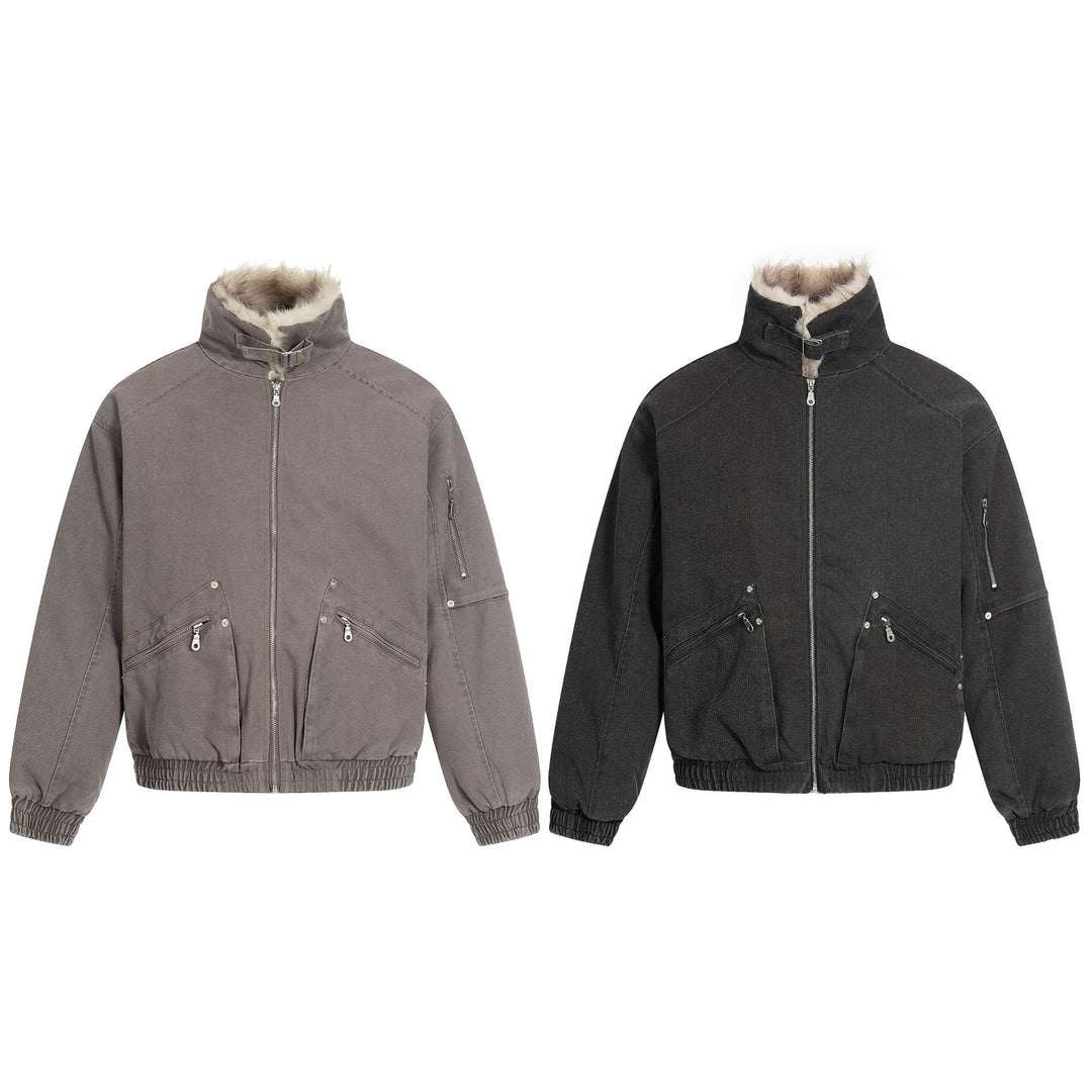 Men's Oversized Bomber Jacket in Vintage Canvas Look with Faux Fur Lined Stand Collar Mune Fashion
