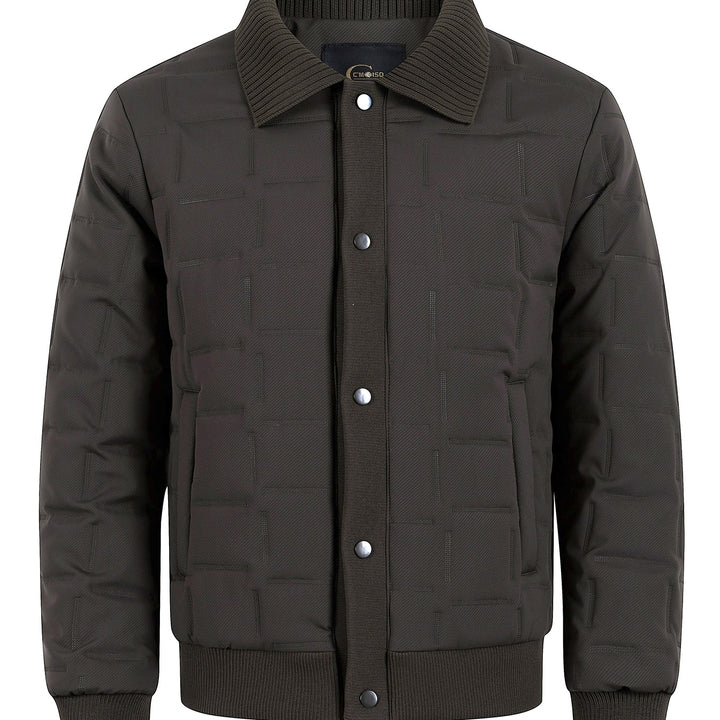 Men's Padded Bomber Jacket with Ribbed Collar and Square Quilting Mune Fashion