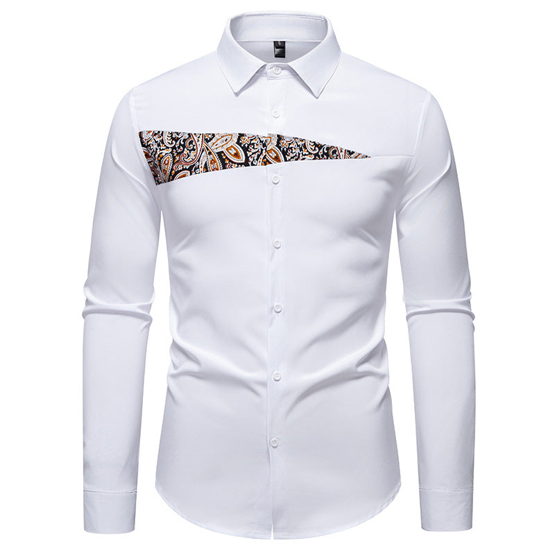 Men's Slim-Fit Business Shirt with Paisley Chest Insert and Kent Collar Mune Fashion