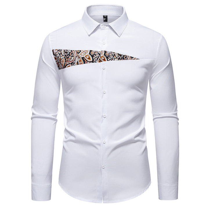 Men's Slim-Fit Business Shirt with Paisley Chest Insert and Kent Collar Mune Fashion