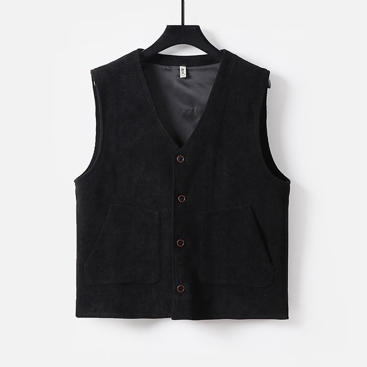 Men's Padded Cord Waistcoat with V-Neck and Patch Pockets Mune Fashion