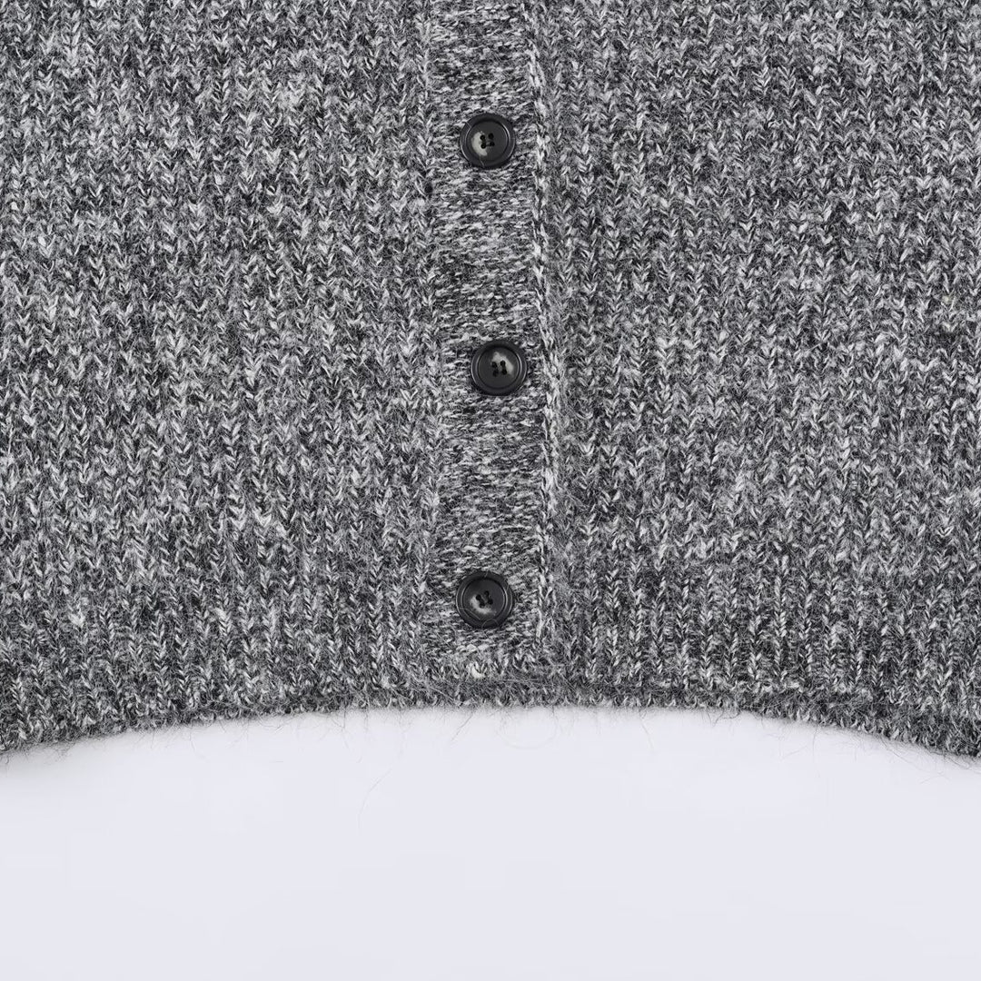 Women Oversized Chunky Knit Cardigan with Deep V-Neck, Ribbed Texture and Balloon Sleeves Mune Fashion