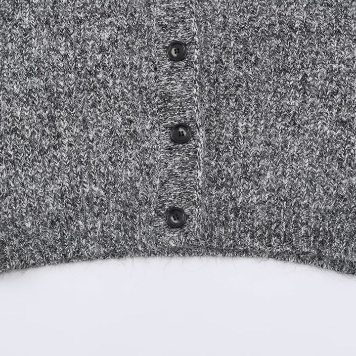 Women Oversized Chunky Knit Cardigan with Deep V-Neck, Ribbed Texture and Balloon Sleeves Mune Fashion