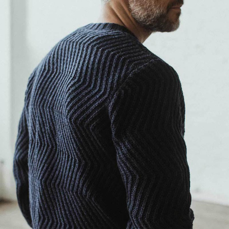 Men's chunky knit sweater with zigzag structure and round neckline Mune Fashion