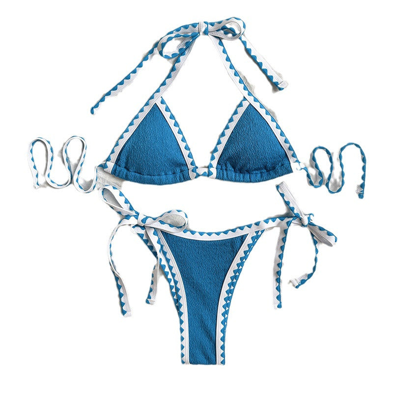 Women's triangle bikini with playful ties and fine texture Mune Fashion