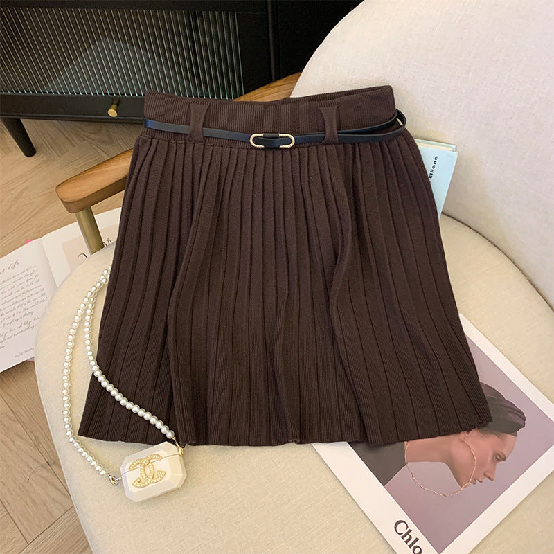 Ladies Pleated Skirt with Elastic Waistband and Belt Detail Mune Fashion