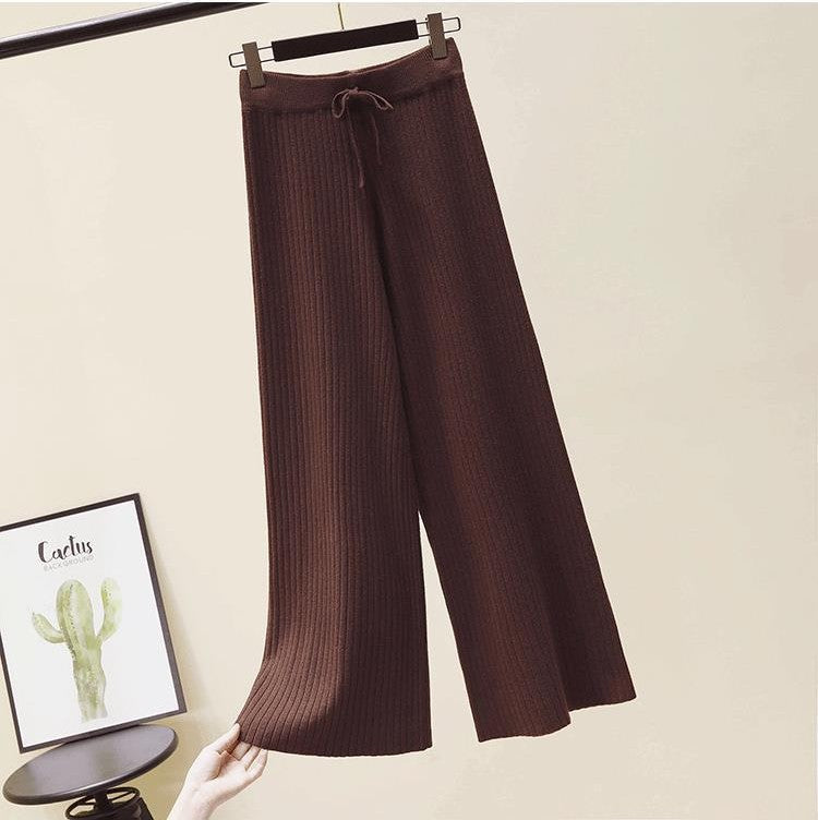 Women's Comfortable Ribbed Knit Pants with Drawstring Mune Fashion