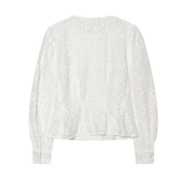 Women's Lace Jacket with Delicate Floral Lace, Decorative Button Placket and Balloon Sleeves Mune Fashion