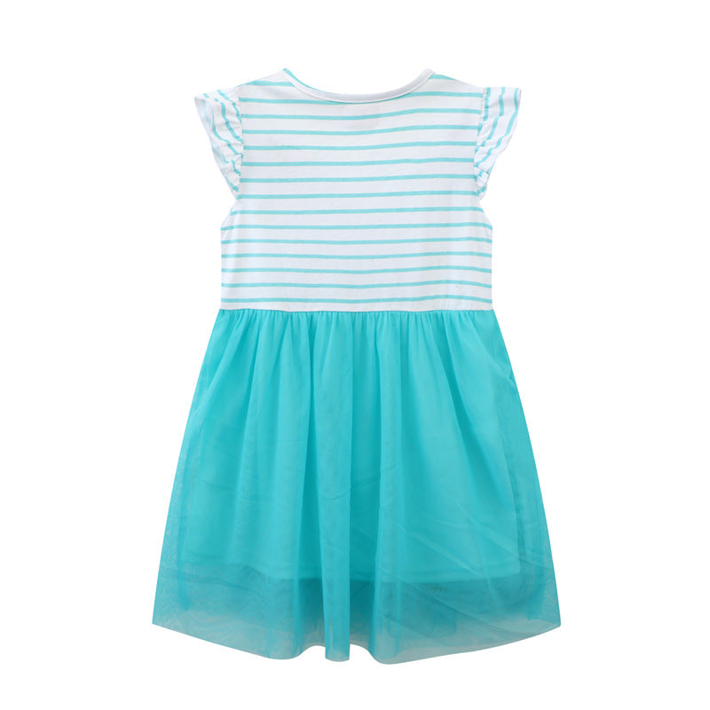 Girls tulle dress with colorful unicorn motif and striped top Mune Fashion