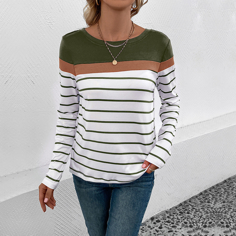 Women's long sleeve shirt with striped pattern, contrasting yoke and casual silhouette Mune Fashion