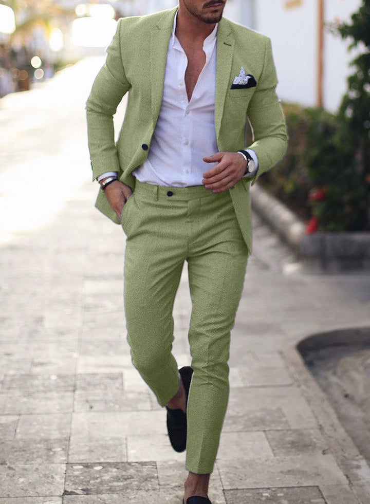 Men's tailored linen suit set with single-breasted blazer and slim chino pants Mune Fashion