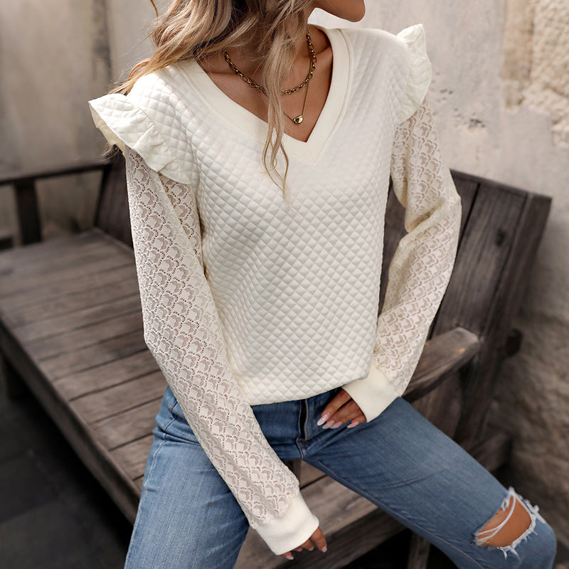 Women Playful Knit Sweater with Ruffle Details Mune Fashion