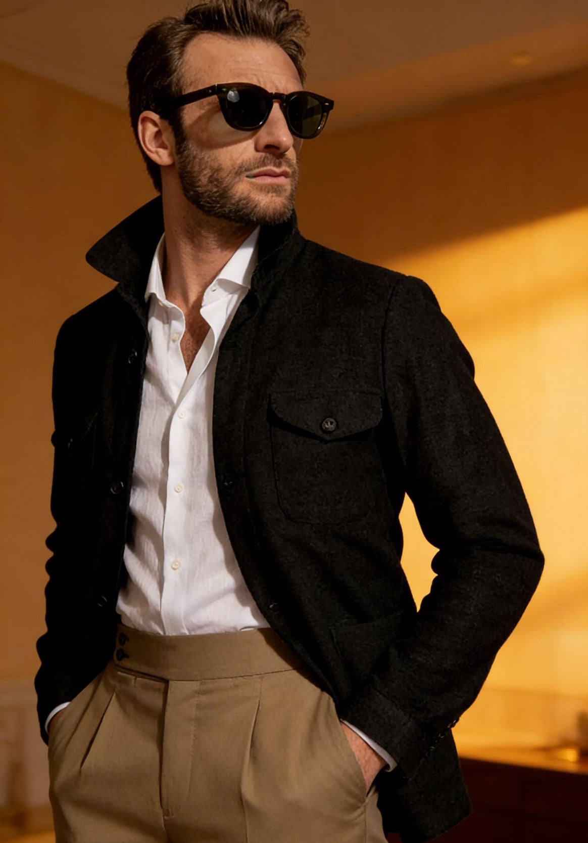 Men's Lightweight Field Jacket made of Cotton-Linen with Flap Pockets Mune Fashion