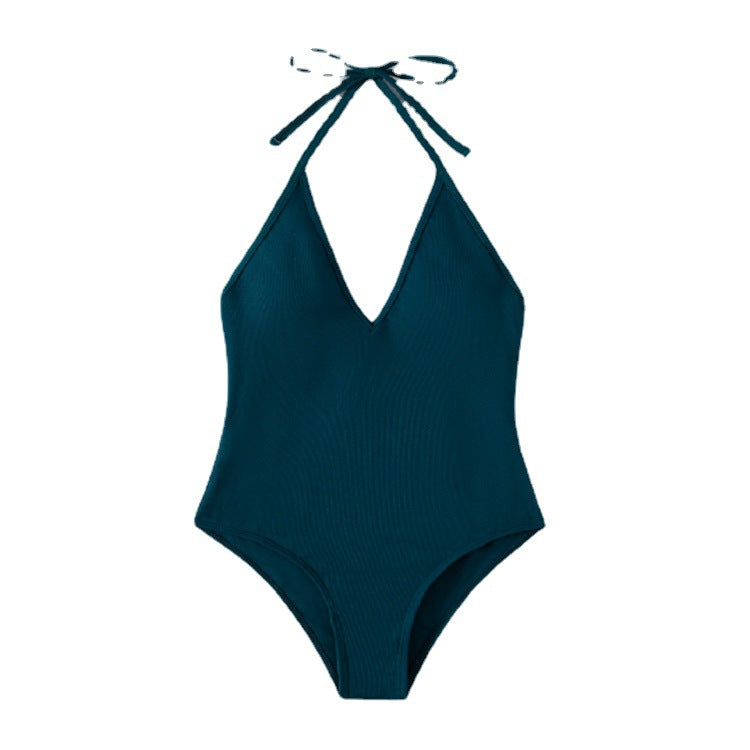 Women's One-Piece Swimsuit with Deep V-Neck and Stylish Spaghetti Straps Mune Fashion