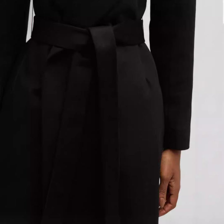 Women's Single-Breasted Mid-Length Coat in Clean-Cut with Waist Belt and Discreet Flap Pocket Mune Fashion