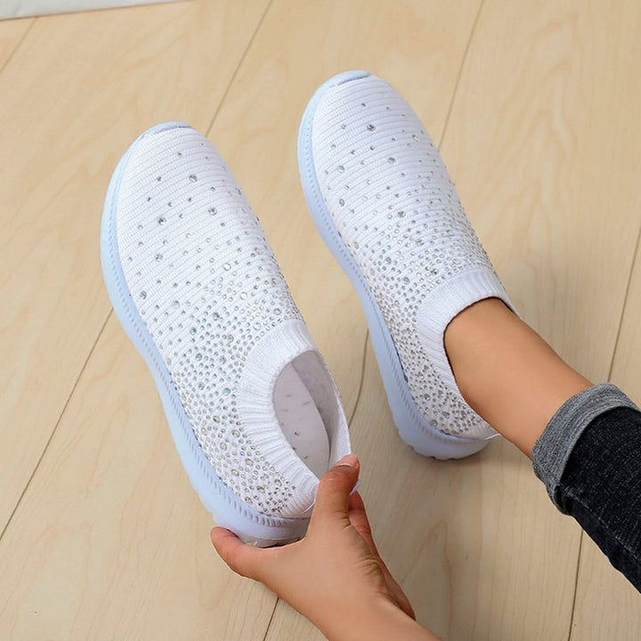 Women’s knit slip-on sneaker with elastic shaft and decorative stones Mune Fashion